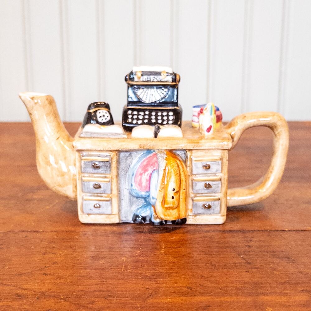 Vintage Novelty Desk Teapot, Typewriter Lid, Rotary Phone, Miniature Ceramic